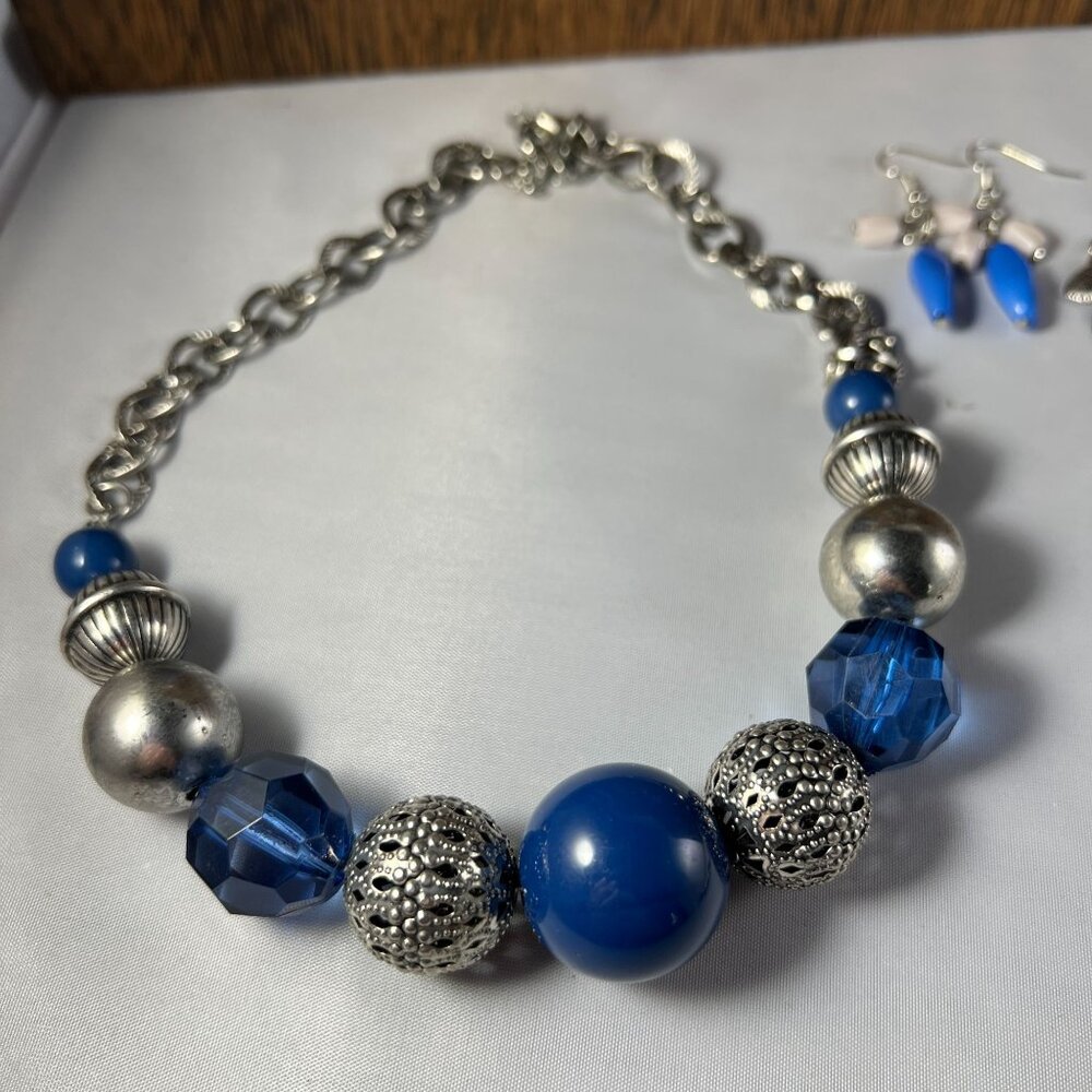 Set Of Silver-Tone & Blue Fashion Jewelry With Necklaces & Earrings For Women - Picture 7 of 8